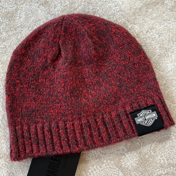 Brand New Harley-Davidson Motorcycles Knit Ribbed Beanie Hat Marbled Dark Red - Picture 2 of 13